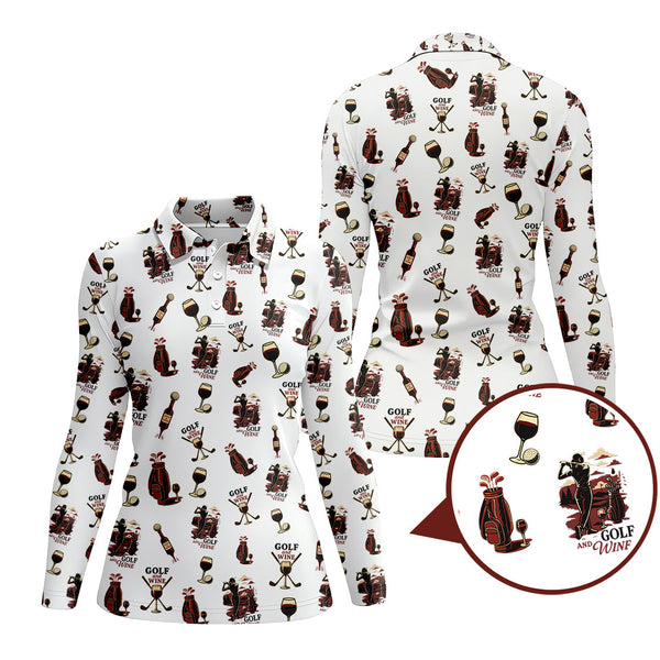 Maxcorners Wine Golf Pattern Polo for Women, Ladies Golf Shirts, Gofl Gift For Golfers