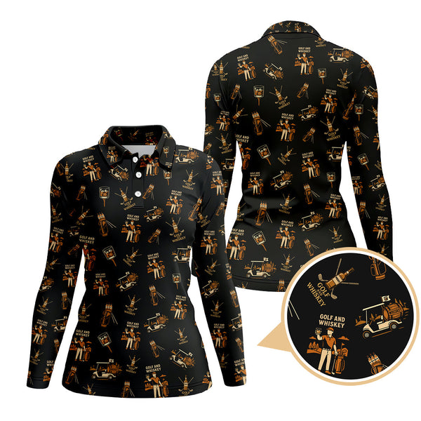 Maxcorners Pattern Golf Polos For Men, Golf And Whiskey Shirt With Retro Style For Golfers, Crazy Golf Shirt