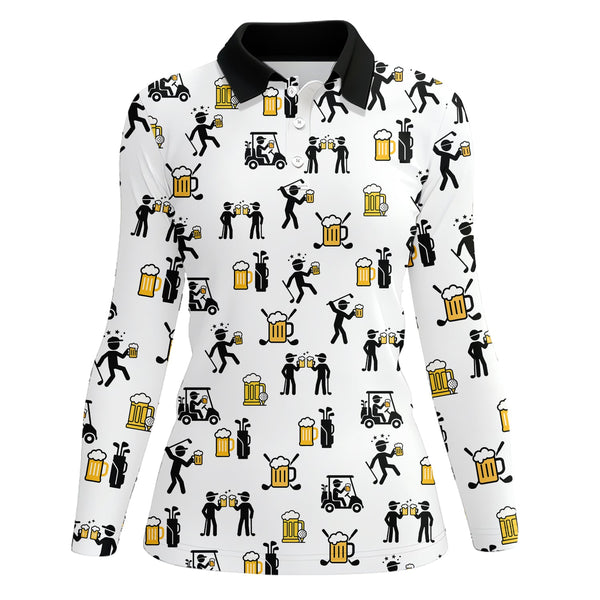 Maxcorners Beer Golf Shirt, Custom Golf Shirt With Funny Drinking & Golf Cart Pattern For Men
