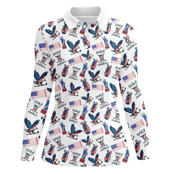 Maxcorners Golf Of America Pattern Golf Polos, USA Golf Shirt For Men, Crazy Golf Shirt For Golfers
