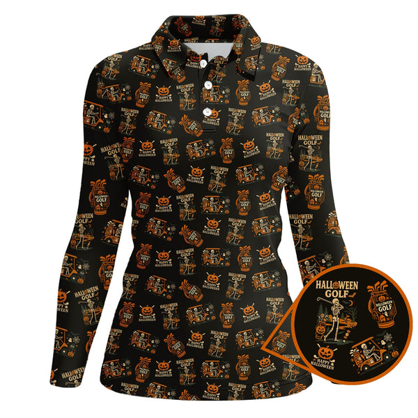 Skeleton Pattern Golf Shirts, Funny Golf Polos For Men, Halloween Golf Shirt For Golfers