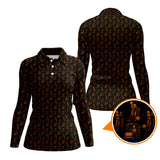 Maxcorners Halloween Skeleton Golf Shirt, Funny Pattern Golf Polos For Men, Spooky Golf Cart & Pumpkin Shirts