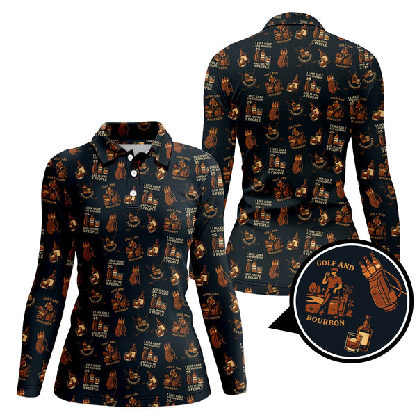 Maxcorners Golf And Bourbon Pattern Polos, Funny Bourbon Golf Shirt For Men's, Golf Gift For Golfers