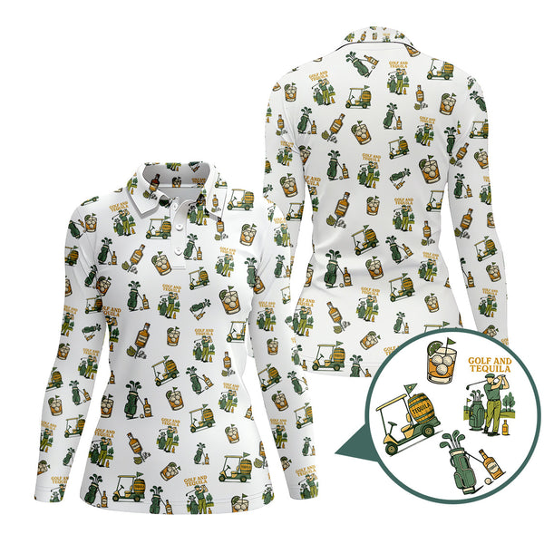 Maxcorners Golf and Tequila Pattern Golf Polos, Funny Whiskey Golf Shirt For Golfers, Golf Shirts For Men