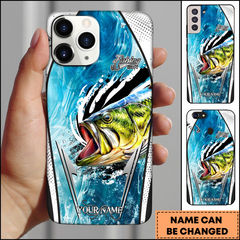 Maxcorners Large Mouth Bass Fishing Modern Water Art Fishing Makes Me Happy Personalized Name Phone Case