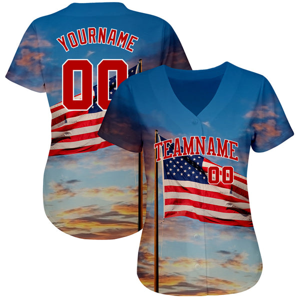Maxcorners Custom Camo Olive-Cream 3D American Flag Premium Salute To Service Baseball Jersey LM0210