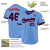 Maxcorners Custom Light Blue Navy-Red Authentic Throwback Baseball Jersey LM2605
