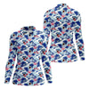 Maxcorners Funny Shark Japanese Wave Hawaiian Golf Shirt, Women's Golf Tops, Ladies Golf Shirts LM1507