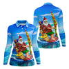 Maxcorners Santa And Reindeer Beach Surfing Christmas Golf Shirt, Women's Golf Tops, Hawaiian Golf Shirt LM1507