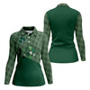 Maxcorners Green Checkered Leprechaun Shamrock St Patrick's Day Golf Shirt, Women's Golf Tops, Ladies Golf Shirts