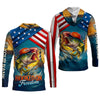 Maxcorners Hooked On Freedom Patriotic Fishing Shirt, Largemouth Bass Fishing SPF Shirt For Men, Men's Fishing Shirt