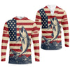 Maxcorners Personalized American Flag Fishing Shirt, Patriotic Bass Long Sleeve UPF For Men