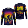 Maxcorners Gone Squatchin And Catching Sunset Fishing UPF Shirts, Funny Fishing Shirt, Sasquatch Fishing Shirts For Men