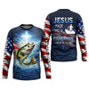 Maxcorners Jesus Made Me A Fisherman Shirt, Patriotic Christian Bass Fishing Shirt For Men, Fishing UPF Shirts