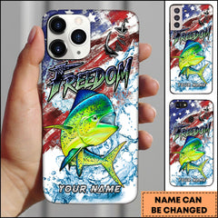 Maxcorners Mahi-mahi Fishing Freedom American Flag Water Splash Art Personalized Name Phone Case