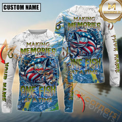Maxcorners Tuna Fishing Patriotic Splash “Making Memories One Fish At A Time” Personalized Name, Team Name Long Sleeve Shirt