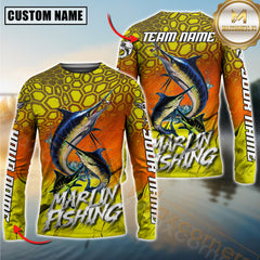 Maxcorners Marlin Fishing Blue Wave Dynamic Skinfish Pattern Sport Jersey Personalized Name, Team Name 3D All Over Printed Clothes