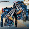 Maxcorners Fishing Blue Flame Smoke Silver Dynamic Wave Sport Jersey Personalized Name, Team Name Long Sleeve Shirt (8 Fish Species)