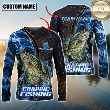 Maxcorners Crappie Fishing Blue Flame Smoke Line Premium Style Sport Jersey Personalized Name, Team Name Long Sleeve Shirt