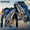 Maxcorners Fishing Blue Flame Smoke Silver Dynamic Wave Sport Jersey Personalized Name, Team Name Long Sleeve Shirt (8 Fish Species)