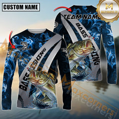 Custom Bass Fishing Shirt Long Sleeve – 3D Jumping Fish Design with Personalized Name and Team Name for Anglers