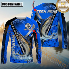 Maxcorners Marlin Fishing Dark Blue Flame Silver Reel Pattern Jersey Personalized Name, Team Name Long Sleeve Shirt