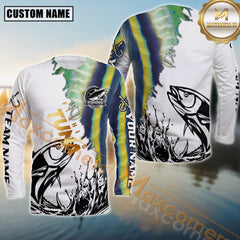 Maxcorners Tuna Fishing Golden Text With Skinfish Pattern Jersey Personalized Name, Team Name Long Sleeve Shirt