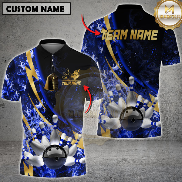 Maxcorners Bowling Lightning Strike Fire Multicolor Options Personalized Name, Team Name 3D Shirt (4 Colors)