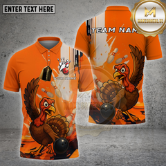 Maxcorners Bowling Shirt Cartoon Turkey Ball Orange Personalized Name, Team Name Unisex 3D Shirt