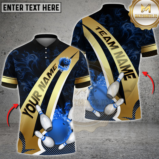 Maxcorners Bowling Shirt Gold Flame Power Multicolor Options Personalized Name, Team Name 3D Shirt (4 Colors)