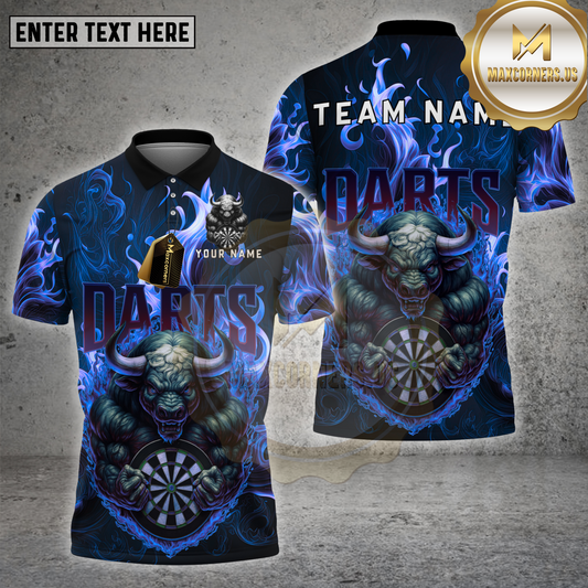 Maxcorners Darts Shirt Fire Bull Mascot Flaming Dartboard Multicolor Options Personalized Name, Team Name Unisex 3D Shirt (4 Colors)