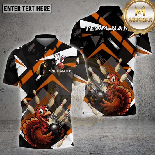 Maxcorners Bowling Shirt Funny Turkey Strike Cartoon Multicolor Options Personalized Name, Team Name Unisex 3D Shirt (4 Colors)