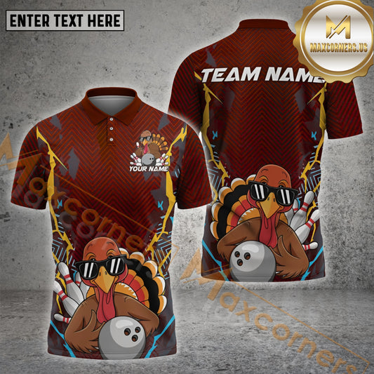 Maxcorners Bowling Turkey Fun Style Multicolor Options Personalized Name, Team Name 3D Shirt (4 Colors)