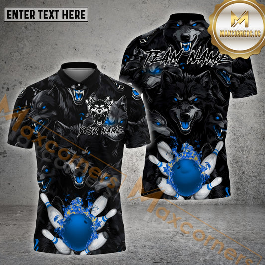 Maxcorners Bowling Eyed Dark Wolf Multicolor Options Personalized Name, Team Name 3D Shirt (4 Colors)