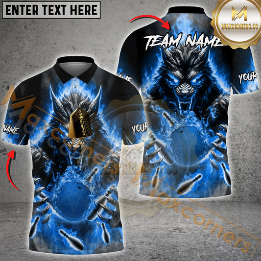 Maxcorners Bowling Shirt Fire Beast Power Multicolor Options Personalized Name, Team Name 3D Shirt (4 Colors)