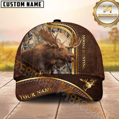 Maxcorners Golden Line Pattern Hunting Personalized Name 3D Cap (Multioption)