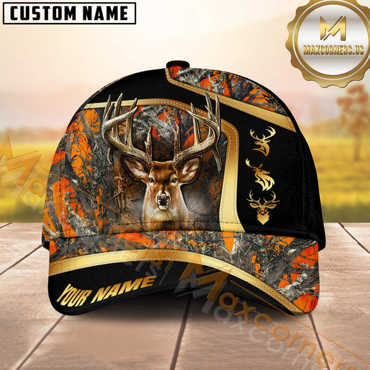 Maxcorners Deer Hunting Cap Golden Line Camo Forest Personalized Name 3D Cap (6 Colors)