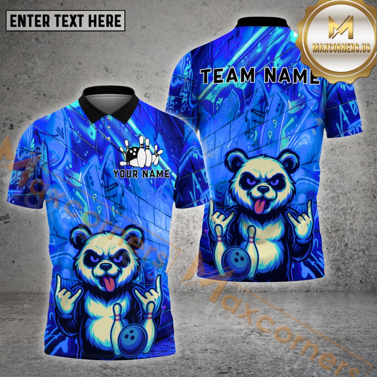 Maxcorners Panda Bowling Shirt – Multicolor Graffiti Bowling Jersey, Custom Name & Team 3D Design