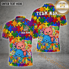 Maxcorners Darts Shirt –  Autism Puzzle Bears Design Personalized Name, Team Name 3D Shirt