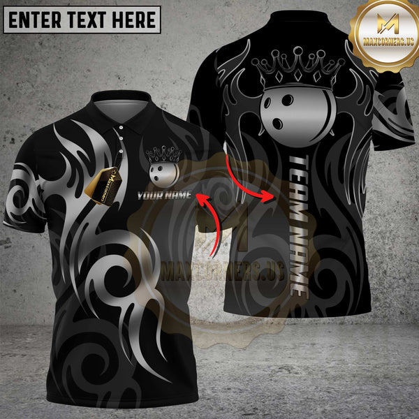 Maxcorners Bowling Shirt Golden Bowling Ball Crown Tribal Pattern Multicolor Options Personalized Name, Team Name 3D Shirt (6 Colors)