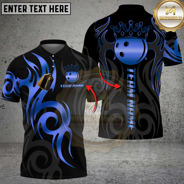 Maxcorners Bowling Shirt Golden Bowling Ball Crown Tribal Pattern Multicolor Options Personalized Name, Team Name 3D Shirt (6 Colors)