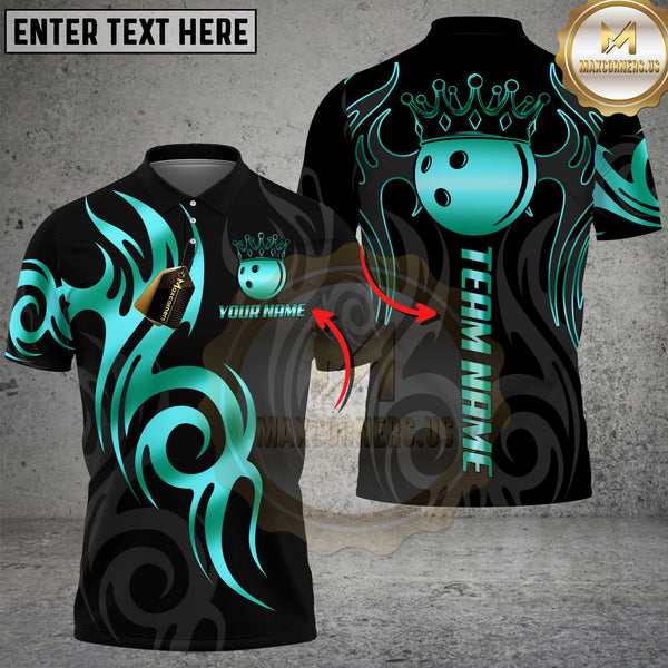 Maxcorners Bowling Shirt Golden Bowling Ball Crown Tribal Pattern Multicolor Options Personalized Name, Team Name 3D Shirt (6 Colors)