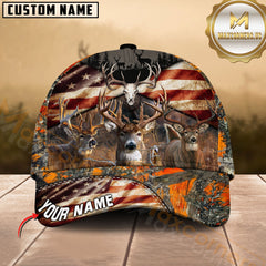 Maxcorners American Flag Deer Hunting Camo Multicolor Options Personalized Name 3D Cap