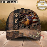 Maxcorners Deer Hunting American Flag Camo Leather Multicolor Options Personalized Name 3D Cap
