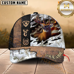 Maxcorners Deer Hunting American Flag Camo Leather Multicolor Options Personalized Name 3D Cap