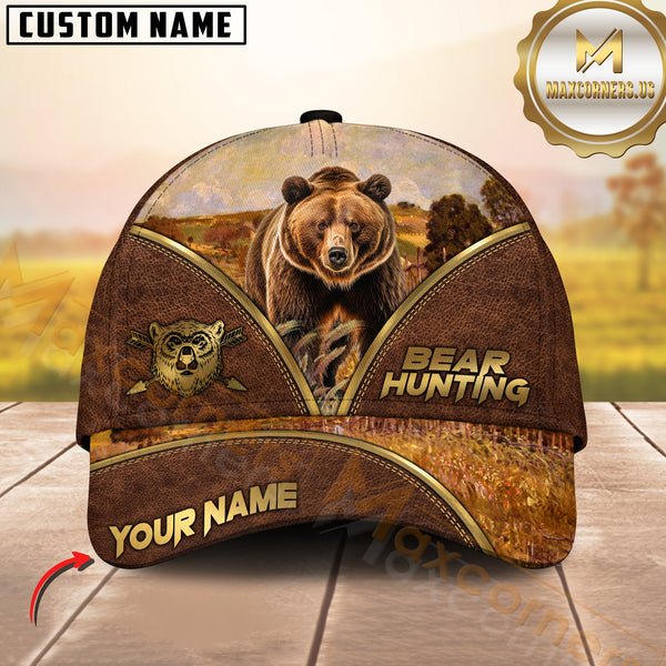 Maxcorners Hunting Brown Leather Style Multicolor Options Personalized Name 3D Cap