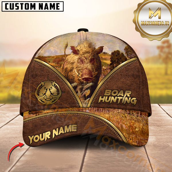 Maxcorners Hunting Brown Leather Style Multicolor Options Personalized Name 3D Cap