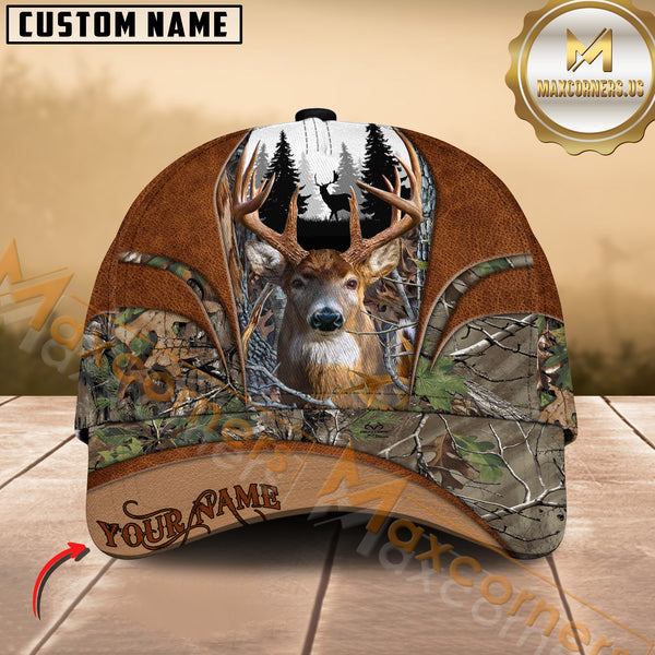 Maxcorners Buck Deer Antler Woodland Camo Multicolor Options Personalized Name 3D Cap