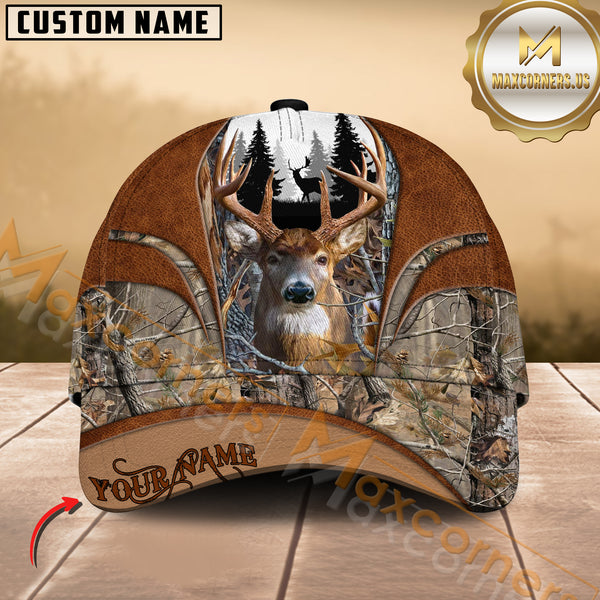 Maxcorners Buck Deer Antler Woodland Camo Multicolor Options Personalized Name 3D Cap