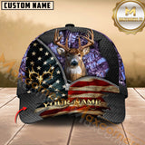 Maxcorners Buck Deer Antler American Flag Zipper Multicolor Options Personalized Name 3D Cap